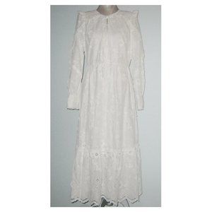 NWT Marchesa Notte BRODERIE ANGLAISE Eyelet L/S Midi Dress 10 Ivory MSRP $621